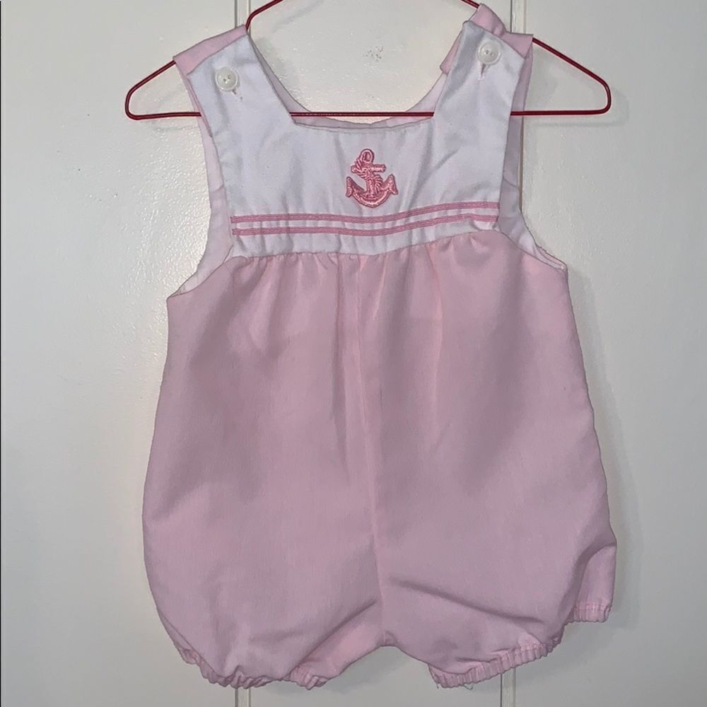 Vintage‎ Little Bit pink & white sailor sun suit